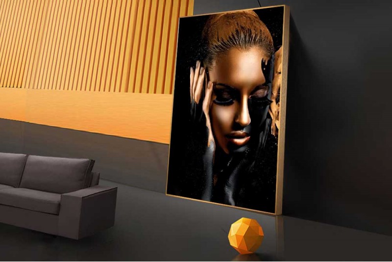African wall Art Black and Gold Woman Painting Canvas 08M
