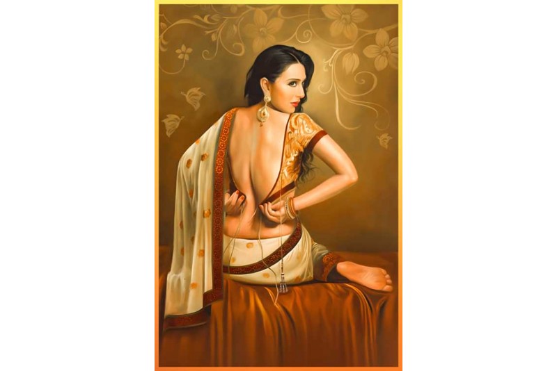 Famous Indian Paintings Indian Beauty Lady Dressing Alone 20