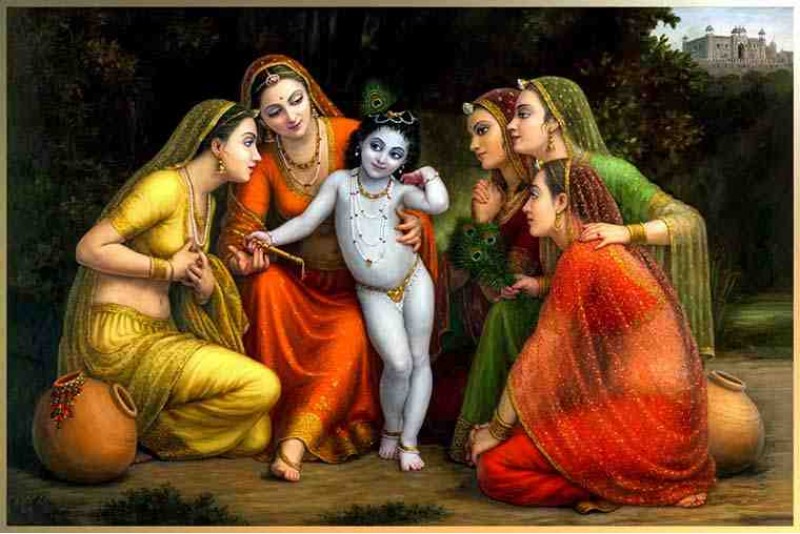 Famous Indian Paintings Bal Krishna and Gopis