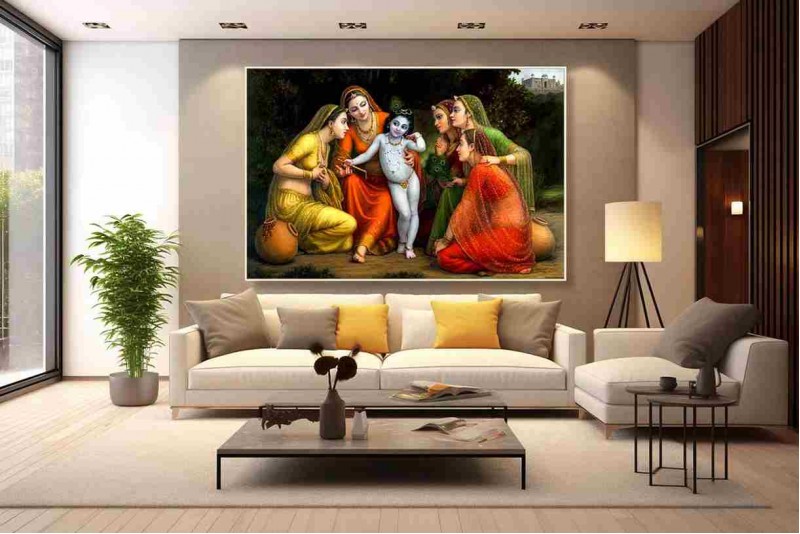 Famous Indian Paintings Bal Krishna and Gopis