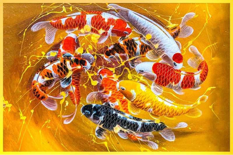 9 koi fish painting Feng Shui Art wealth and Blessings