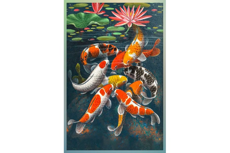 9 koi fish painting feng shui vastu wall art canvas