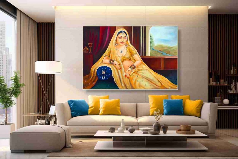Beautiful rajasthani women painting on canvas