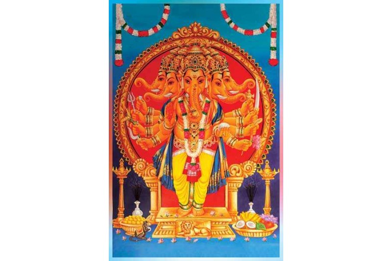Five-Headed Lord Ganesha painting on Canvas L