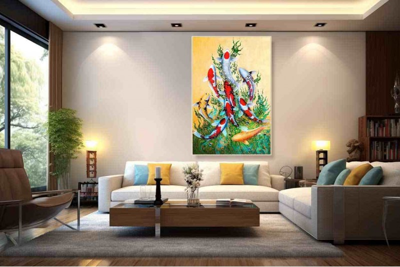 feng shui 9 koi fish painting on canvas
