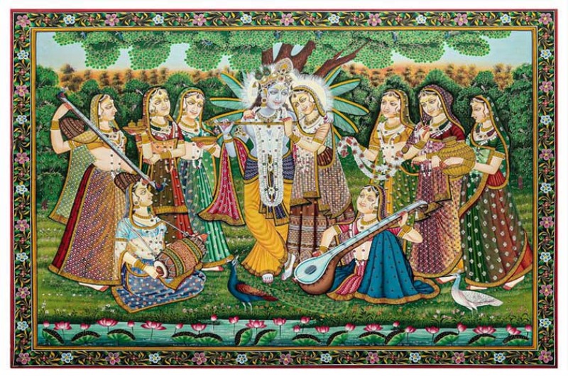 Original Hand Painting radha krishna with ashta sakhi