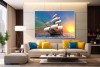 sailing ship wealth and abundance signed for living room and office decor