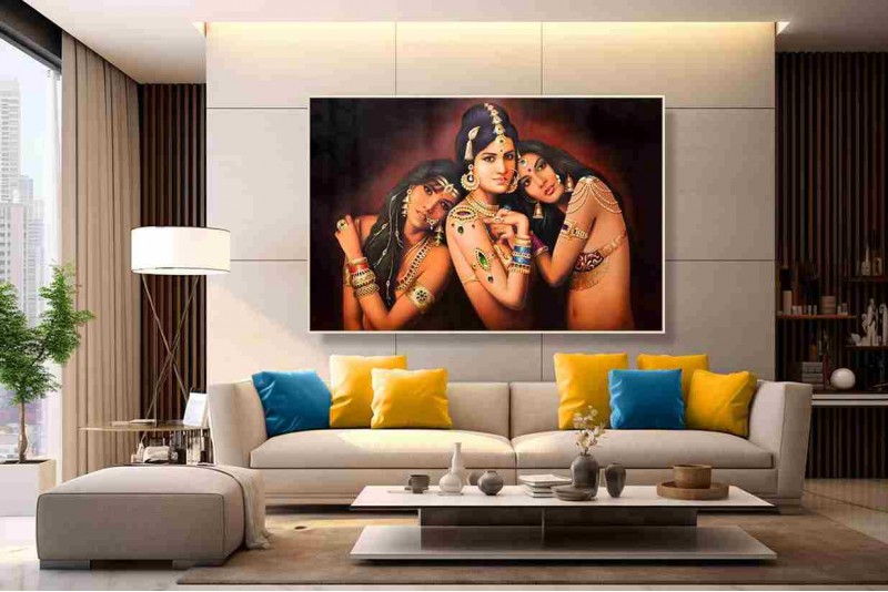 3 traditional indian woman painting