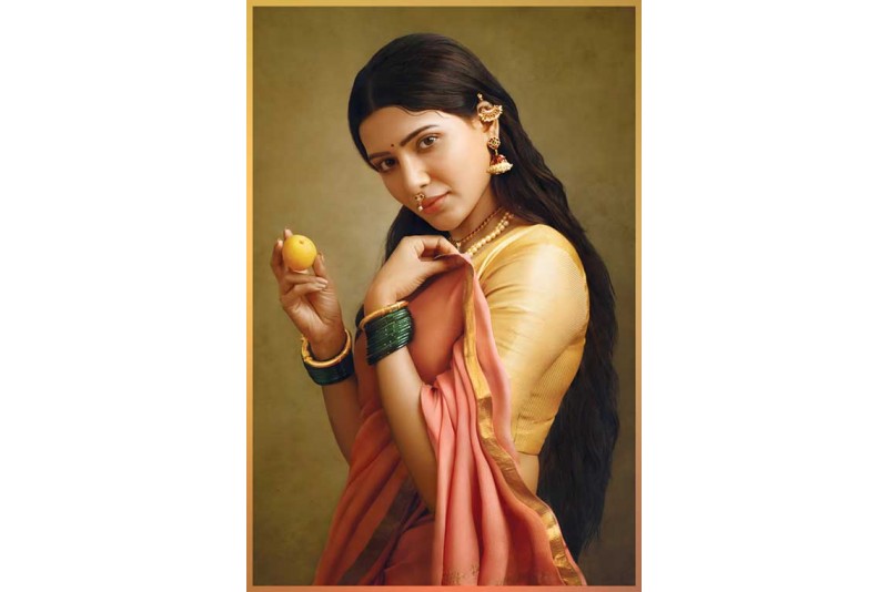 Traditional women Painting Indian Woman Holding a Fruit 1M