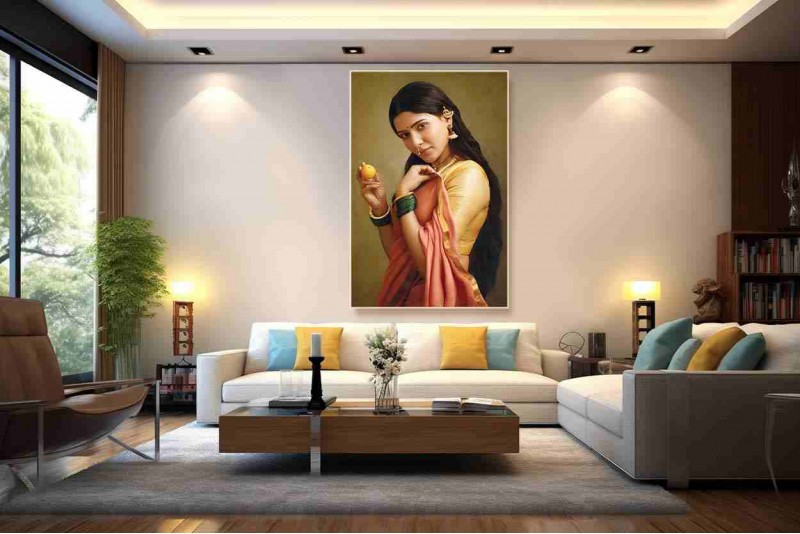 Traditional women Painting Indian Woman Holding a Fruit 1M