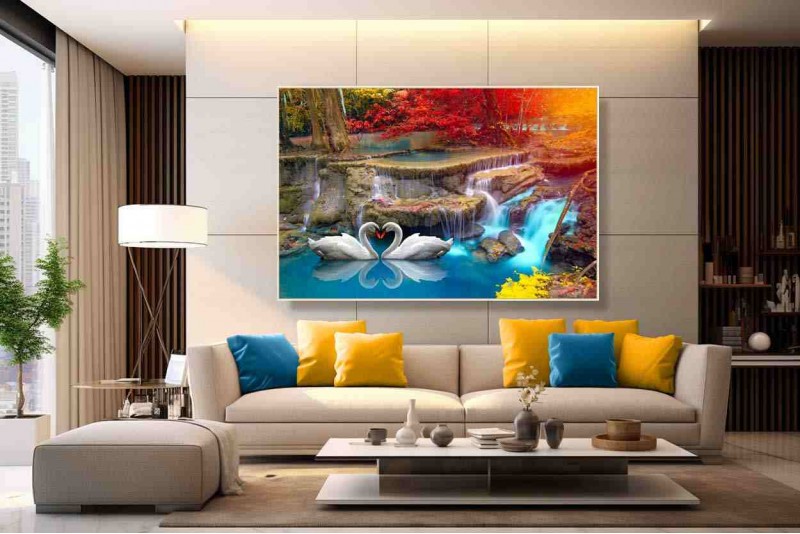 waterfall with swan painting vastu for home s
