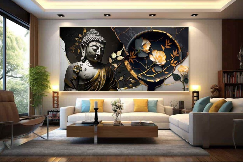 kintsugi Buddha Painting on canvas home vastu