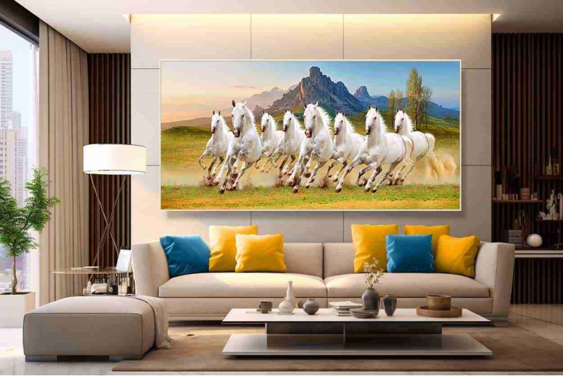 003 Feng shui eight horses vastu painting big size canvas M