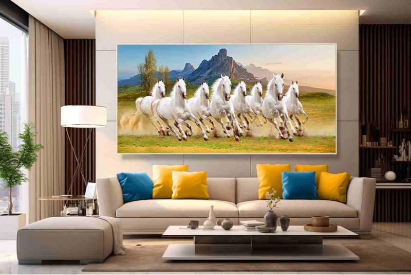004 Feng shui eight horses vastu painting big size canvas M
