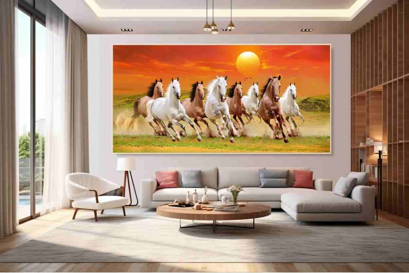 Feng shui 8 horses painting wall canvas big size canvas S