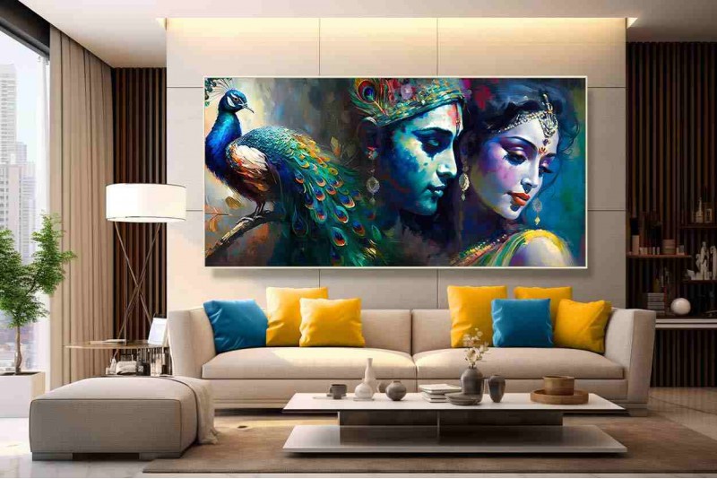 Abstract Devine Love Of Radha Krishna Canvas Painting