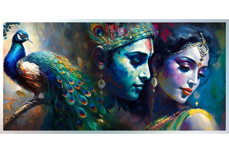Abstract Devine Love Of Radha Krishna Canvas Painting