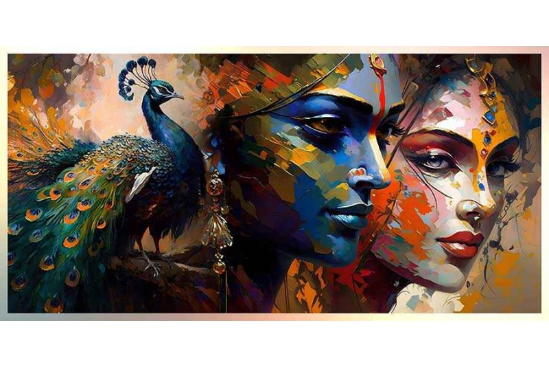Abstract Radha Krishna divine love painting on canvas