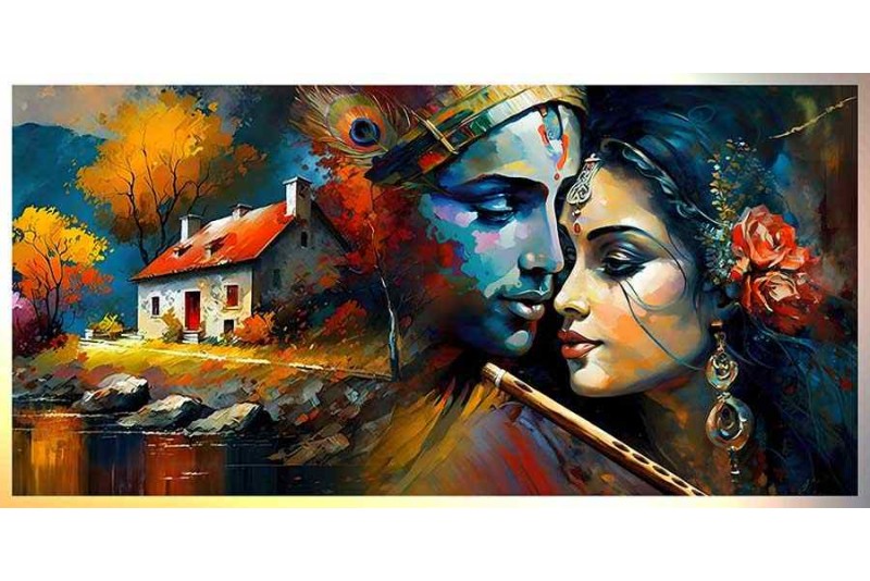Abstract romantic radha krishna love art painting