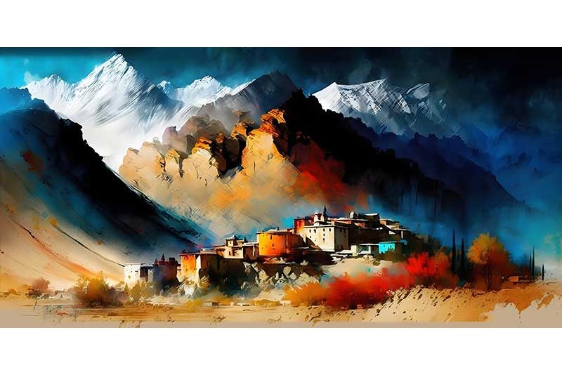 abstract leh ladakh mountain landscape painting
