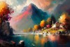 abstract mountain river landscape painting on canvas