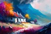 abstract mountain village landscape painting on canvas