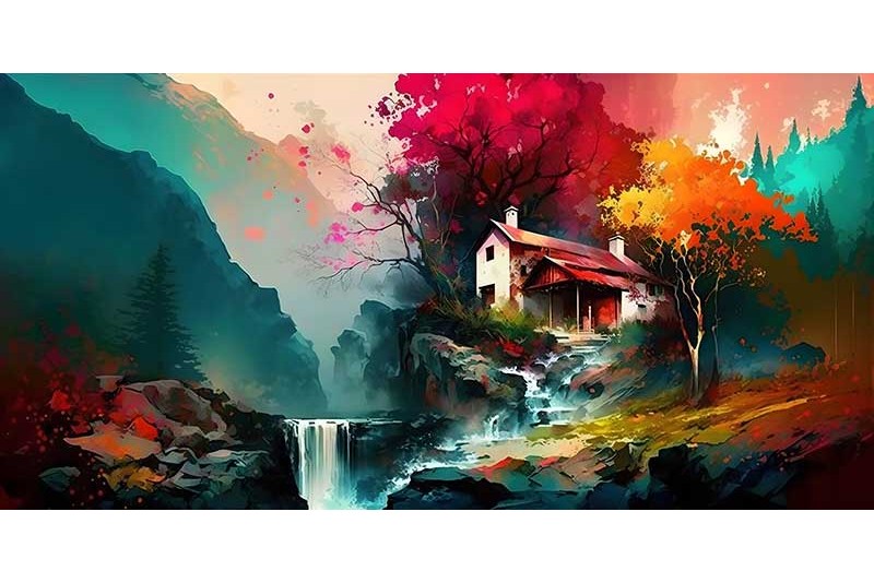 acrylic Waterfall landscape painting on canvas