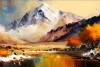 lake mountain landscape painting on canvas