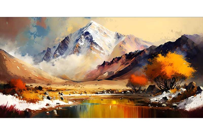 lake mountain landscape painting on canvas