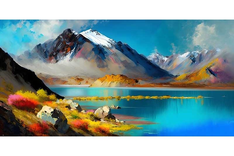 mountain Lake landscape painting on canvas