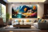 mountain river landscape painting on canvas
