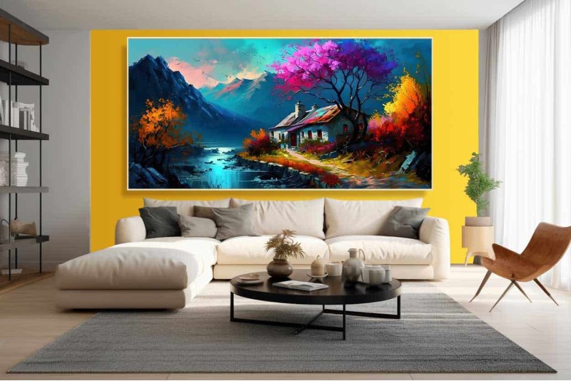 mountain village landscape painting on canvas