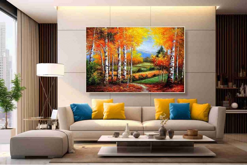 nature wall painting of colorful autumn forest paintings