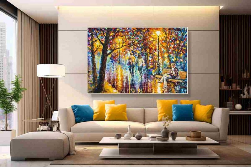 spring autumn colorful nature magical forest street painting