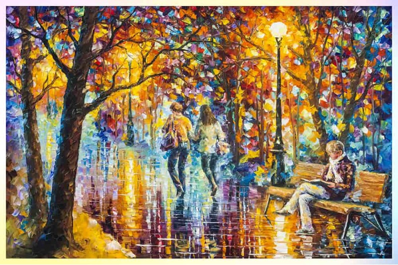 spring autumn colorful nature magical forest street painting