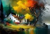 watercolor landscape painting on canvas