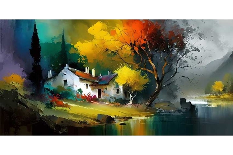 watercolor landscape painting on canvas