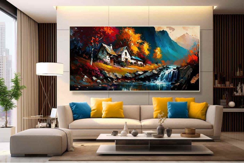 waterfall landscape painting on canvas
