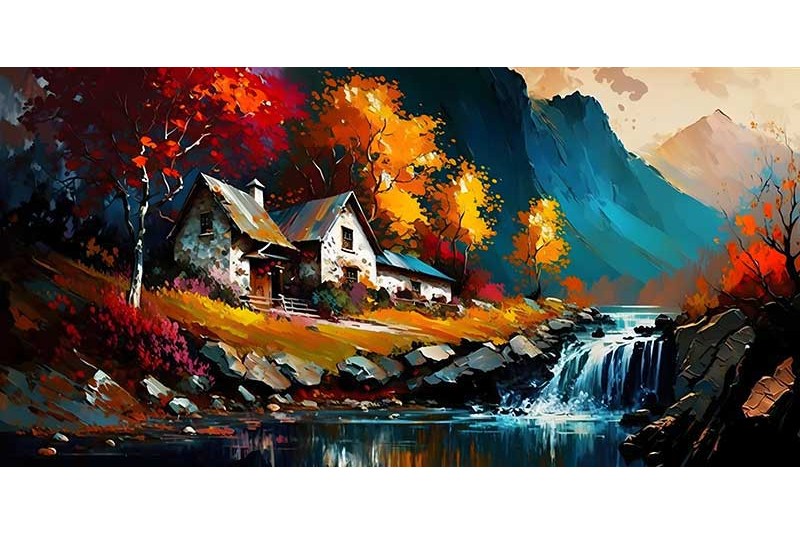 waterfall landscape painting on canvas