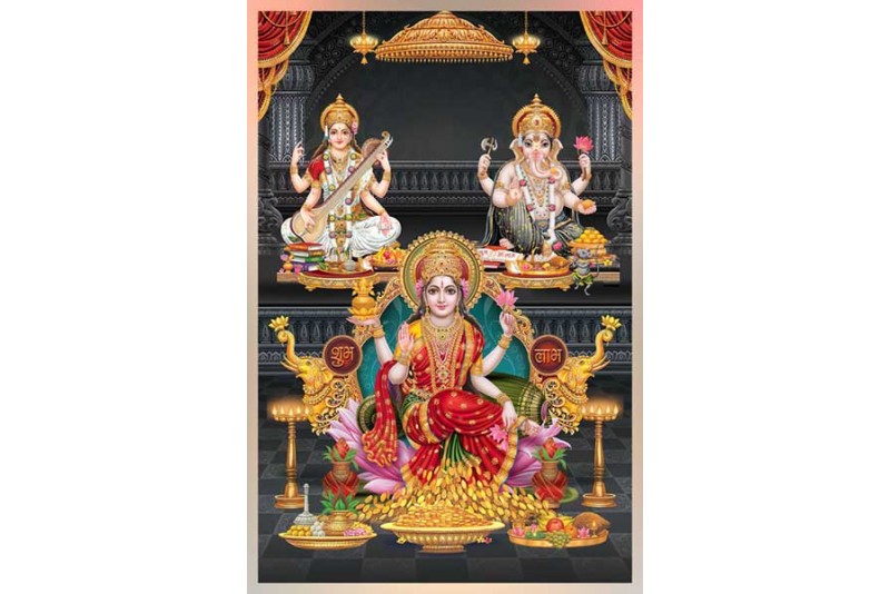 001 lakshmi ganesh images for diwali big size canvas painting 01L