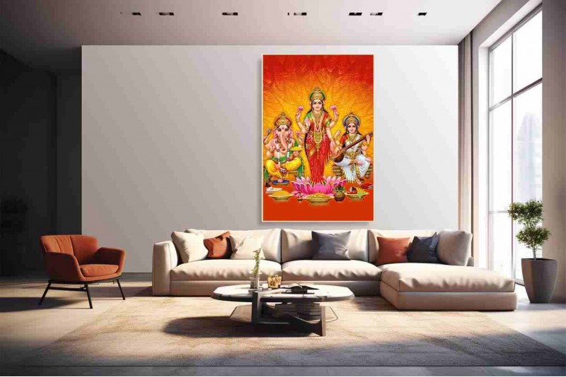 004 lakshmi ganesh saraswathi photo canvas painting 04