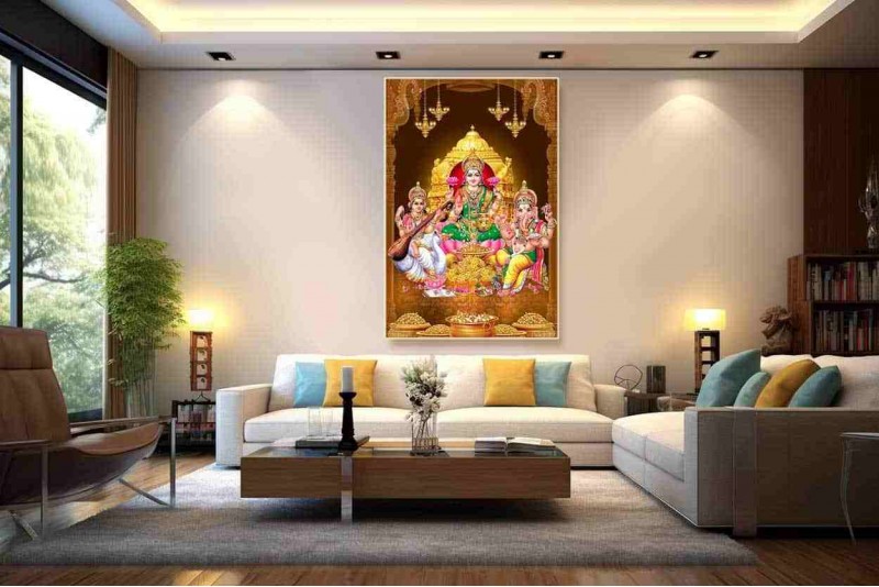 006 lakshmi ganesh saraswathi big size wall canvas painting 06