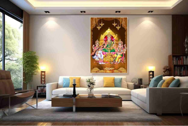006 lakshmi ganesh saraswathi big size wall canvas painting 06