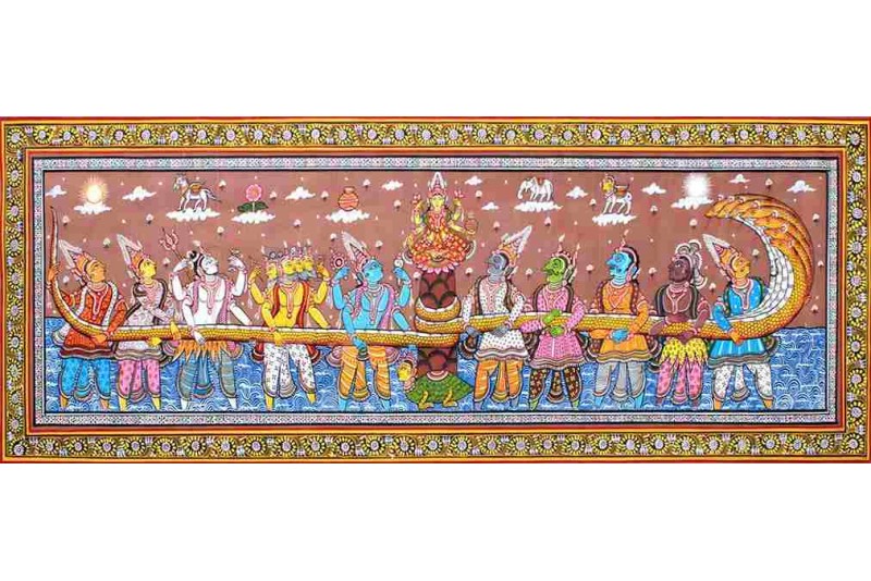 Indian Paintings patachitra samudra manthan canvas