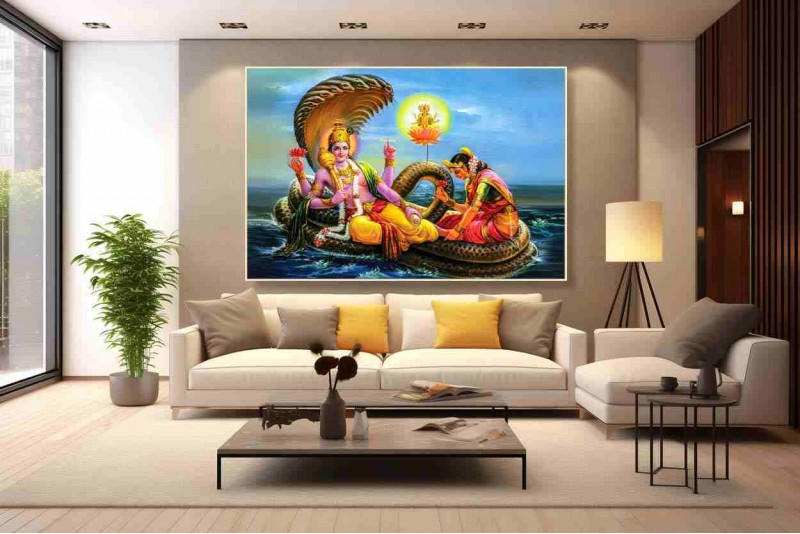 Lord Vishnu lakshmi mata ki painting big size canvas L