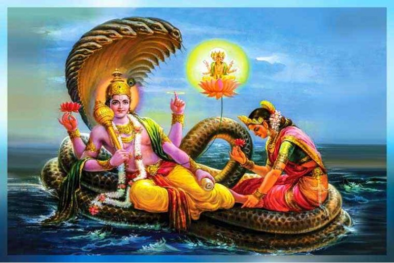 Lord Vishnu lakshmi mata ki painting Synthetic Material S