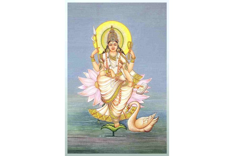 mata gayatri canvas painting Indian traditional goddess painting