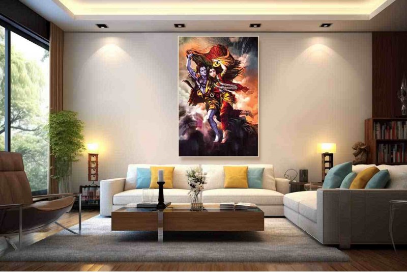 Beautiful Shiva Parvati Painting on Canvas for living Room