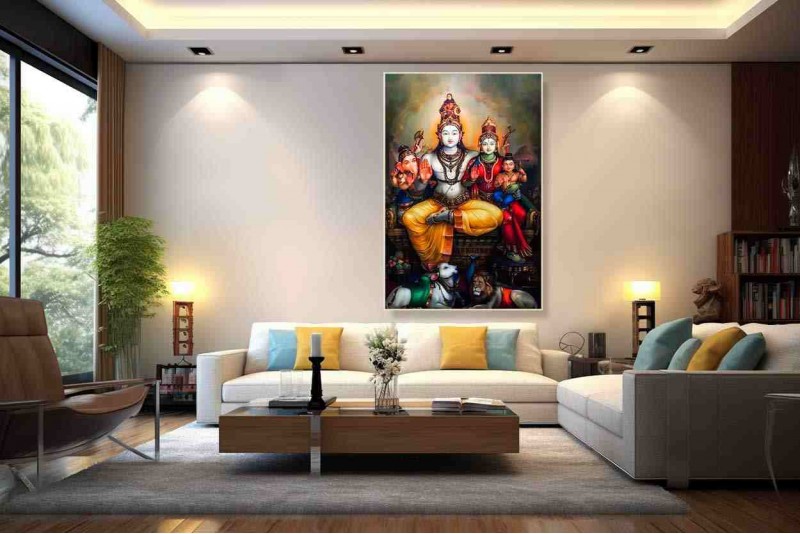 A Solemn Moment In The Shiva Parivar Painting on canvas