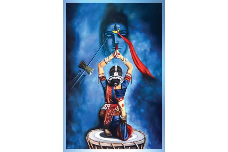 Beautiful Odissi dancer painting lord shiva on canvas 21